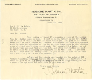 Letter from Isadore Martin to W. E. B. Du Bois