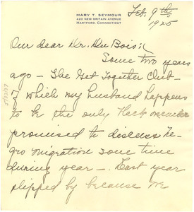 Letter from Mary T. Seymour to W. E. B. Du Bois