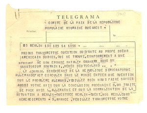 Telegram from Neues Deutschland to W. E. B. Du Bois