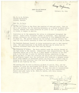 Letter from Conference on Race Relations to W. E. B. Du Bois
