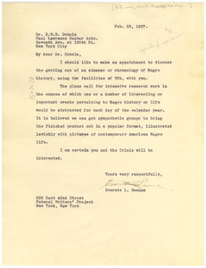 Letter from the Federal Writer's Project to W. E. B. Du Bois