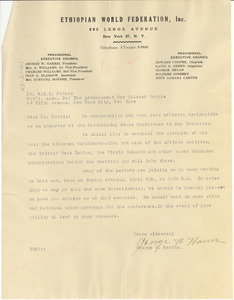 Letter from Ethiopian World Federation, Inc. to W. E. B. Du Bois