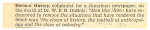 Dermot Hussey [sic] on the death of W. E. B. Du Bois