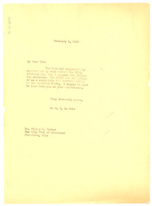 Letter from W. E. B. Du Bois to the City Club of Cleveland