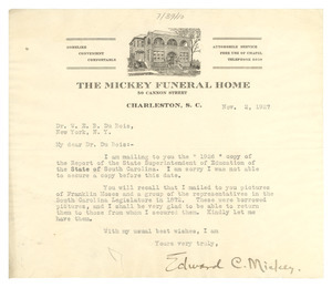 Letter from E. C. Mickey to W. E. B. Du Bois