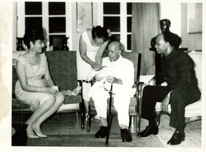 W. E. B. Du Bois on his 95th birthday with Shirley Graham Du Bois, Kwame Nkrumah and Madame Nkrumah