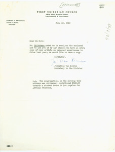 Letter from Josephine Van Leuven to W. E. B. Du Bois
