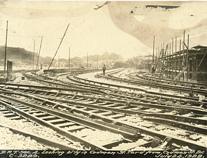 Dorchester Rapid Transit section 4. Looking west in Codman Street Yard from Codman Street Br.