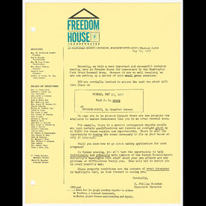 Memorandum from O. Phillip Snowden, Executive Director about workshop for homeowners on May 15, 1967