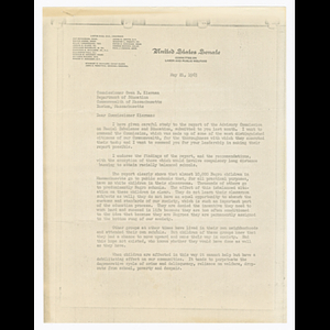 Letter from Edward M. Kennedy to Commissioner Owen B. Kiernan about report of the Advisory Commission on Racial Imbalance and Education