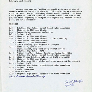 February 1981 work report for the Project to Monitor the Code of Discipline