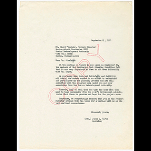 Copy of letter from Joyce J. Harby to Lloyd Sinclair regarding request from Washington Park Steering Committee to meet with Mr. Logue