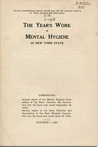 The year's work in mental hygiene in New York State