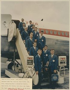1965 Springfield College Men's Basketball Team on TWA staircase