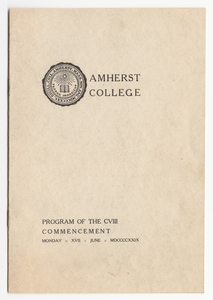 Amherst College Commencement program, 1929 June 17