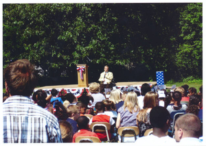 State Senator Tom Kennedy speaking to a school group on Memorial Day