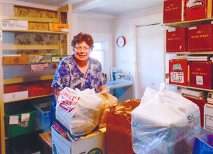 Sorting donations at the bookstore