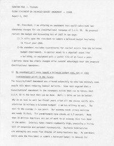Floor statement on balanced budget amendment #1985