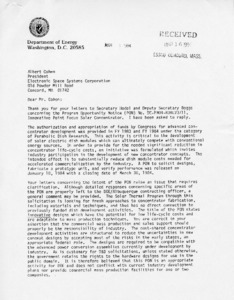 Letter to Albert Cohen from Robert L. San Martin regarding Program Opportunity Notice (PON), Innovative Point Focus Solar Concentrator