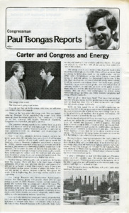 Congressman Paul Tsongas Reports: Carter and Congress and Energy