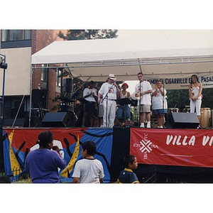 Presenting awards at the 1999 Festival Betances.