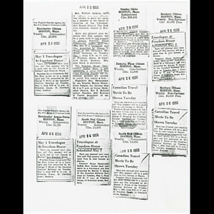 Photocopy of newspaper clippings about Freedom House Coffee Hour featuring George T. Morse of the Canadian National Railways