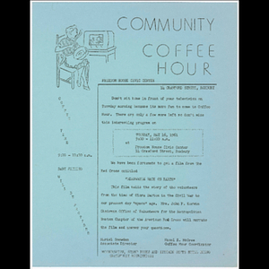 Flier advertising Freedom House Coffee Hour featuring Red Cross film on history of volunteers