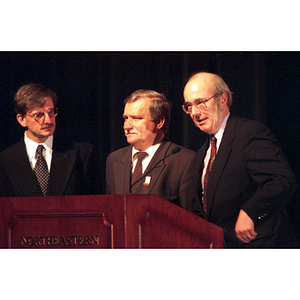 Lech Walesa and Dean Lowdnes with another man to inaugurate the International Degree Program