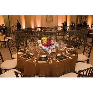 A set table in the Museum of Fine Arts for President Aoun's inauguration