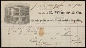 Billhead for E. Winsor & Co., dealers in carriage makers' and blacksmiths' supplies, Nos. 1, 3 and 5 Eddy Street, Providence, Rhode Island, dated June 27, 1878