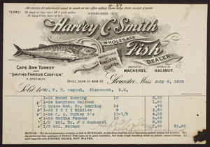 Billhead for Harvey C. Smith, wholesale fish dealer, 33 Main Street, Gloucester, Mass., dated July 9, 1902