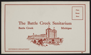 Envelope for The Battle Creek Sanitarium, Battle Creek, Michigan, undated