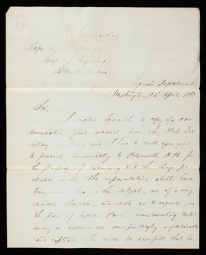 Joseph Gilbert Totten to Thomas Lincoln Casey, April 22, 1863