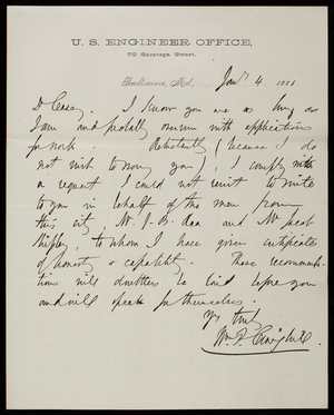 [William] P. Craighill to Thomas Lincoln Casey, January 4, 1881