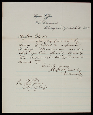 A. W. Seely to Thomas Lincoln Casey, March 6, 1885