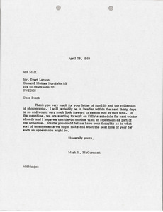 Letter from Mark H. McCormack to Evert Larson