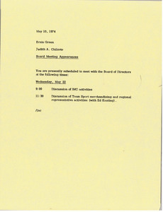 Memorandum from Judy A. Chilcote to Ernie Green