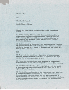 Memorandum from Mark H. McCormack concerning Arnold Palmer nad Allstate