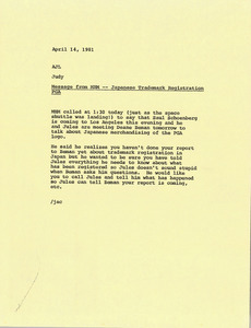 Memorandum from Judy A. Chilcote to Arthur J. Lafave, Jr.