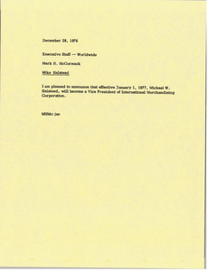 Memorandum from Mark H. McCormack to Executive Staff Worldwide concerning Mike Halstead