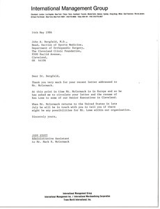 Letter from Judy Stott to John A. Bergfeld, M. D.