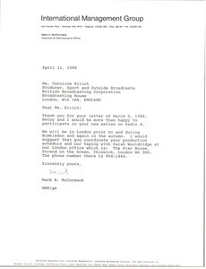 Letter from Mark H. McCormack to Caroline Elliot