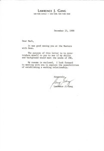 Letter from Lawrence J. Gang to Mark H. McCormack