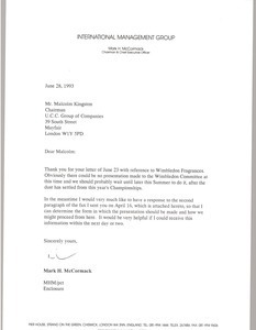 Letter from Mark H. McCormack to Malcolm Kingston