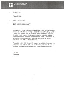 Memorandum from Mark H. McCormack to Robert D. Kain