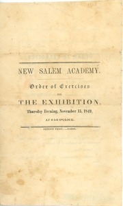 Program for an exhibition at New Salem Academy
