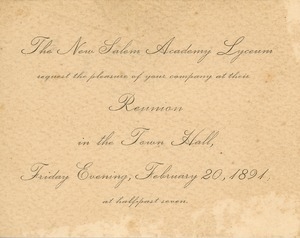 Invitation for 1891 New Salem Academy reunion