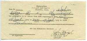 Army pass for Robert E. Dillon