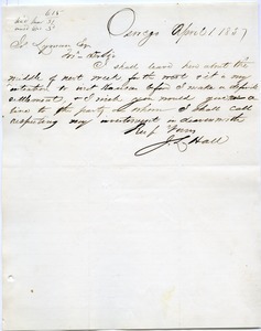 Letter from J. L. Hall to Joseph Lyman