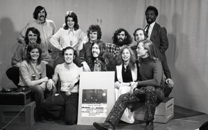 Commune members at the WGBY Catch 44 (public access television) interview: Bruce Geisler, Anne Baker, and Jim Baker (front row right) with television crew